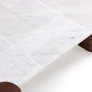 New Modern Minimalist Intricate Design Marble Top In Lining Pattern With Solid Acacia Wood <b>Folding</b> Leg Living Room Coffee <b>Table</b> - Product Image 6