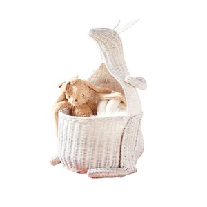 Handmade Bunny Shaped Rattan Storage <b>Basket</b> <b>with</b> <b>Lid</b> for Kids Room and Nursery Decor - Product Image 4