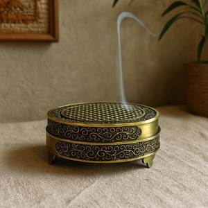 Antique Style Metal Incense <b>Burner</b> With Handcrafted Engraving For Home Decor Meditation And Spiritual Use - Product Image 1