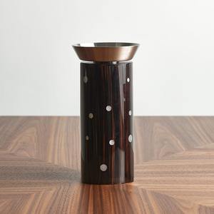 Juego de quemador de incienso nórdico de madera oscura y metal con diseño de puntos y base cilíndrica con tapa de acero inoxidable para regalos de Ramadán - Product Image 4