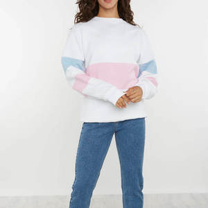 Sudadera de Cuello Redondo con Bloques de Color para Mujer, Manga Larga, Tejida, Informal, para Otoño, 100% Algodón, Transpirable, Corte Regular - Product Image 3
