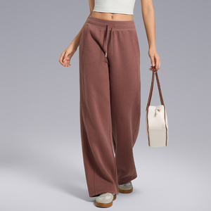 Pantalon large taille haute pour femme, couleur unie, cordon de serrage, coupe ample, décontracté, longueur complète, avec poches, en coton, pour l'automne - Product Image 4