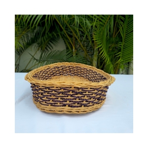 Plateau ovale tissé à la main durable – Rotin et jonc de mer violet - Product Image 4