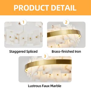 Lampadario Lineare Moderno in Alabastro, Plafoniera Rotonda Regolabile da 20 Pollici per Soggiorno e Cucina - Product Image 5