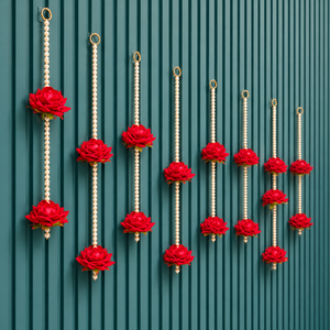 Guirnalda Colgante de Rosas Rojas y Perlas, Decoración de Pared con Flores Artificiales, Toran para Puerta, Decoración para Bodas, Hogar, Mandir y Fiestas - Product Image 2