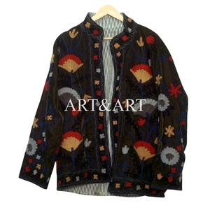 เสื้อแจ็คเก็ตปักลายซูซานีสำหรับผู้หญิง ผ้าฝ้าย 100% เป็นมิตรกับสิ่งแวดล้อม แห้งเร็ว เหมาะสำหรับกิจกรรมกลางแจ้ง คุณภาพดีเยี่ยม สีสันสดใส ปักมือ ดีไซน์เนอร์ - Product Image 1