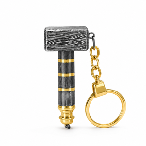 Jexmoo Custom Handmade Damascus Steel Hammer Keychain with Gold Plated Chain <b>Square</b> Shape Classic Style with Ring Box - Product Image 1
