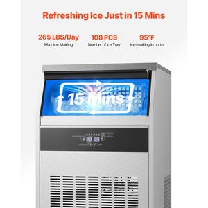 Macchina per il Ghiaccio Commerciale Autonoma, 265 libbre/24H, Grande Capacità di Stoccaggio, 108 Cubetti di Ghiaccio in 15 Minuti - Product Image 2