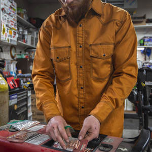 Men's Orange <b>Western</b> Style Long Sleeve Work <b>Shirt</b> With Two Chest Pockets And Snap Buttons Cotton Material Comfortable Fit - Product Image 6
