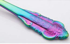 Ensemble de couverts Rainbow Finish en acier inoxydable, 4 pièces, couteau, fourchette, cuillères, design glamour, résistant à la rouille, vaisselle de fête - Product Image 2