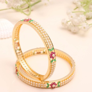 Handmade 22K Gold Plated Ruby Emerald Pearl <b>Bangle</b> Traditional Indian <b>Bracelet</b> Available in Multiple Sizes - Product Image 2