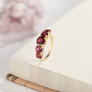 Red <b>Garnet</b> Gemstone <b>Ring</b> Round Cut 5 Stone Band With 18K Solid Gold For Women's Party Jewelry Her - Product Image 1