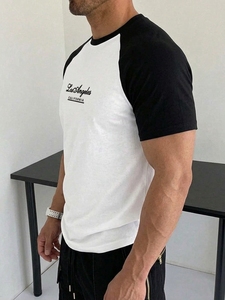 Men's <b>White</b> and Black Raglan Sleeve <b>T</b>-<b>Shirt</b> Loose Fit O-Neck Casual Jersey Cotton Acid Wash Breathable 320g - Product Image 2