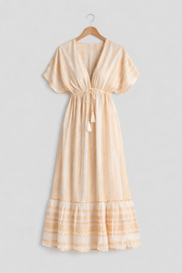 Robe maxi décontractée pour femmes en coton et viscose, imprimé bohème, à franges, respirante, col en V, manches courtes, printemps été plage - Product Image 3