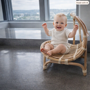 Silla de Ratán Minimalista, Ecológica y Duradera, Color Beige, Muebles para Sala de Estar, Diseño Moderno, Accesorio de Fotografía, Forma de Luna - Product Image 3