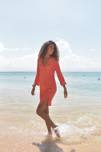 Traditional Bohemian Embroidered Summer <b>Beach</b> <b>Tunic</b> One-piece V-neck High Cut Bottom Polyester/Rayon Printed Pattern Sun Dress - Product Image 6