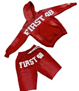 Conjunto de pantalones cortos con capucha Vintage lavado ácido de alta calidad para hombre, chándal con estampado Digital y logotipo personalizado, ropa de calle de verano 100% de algodón - Product Image 1