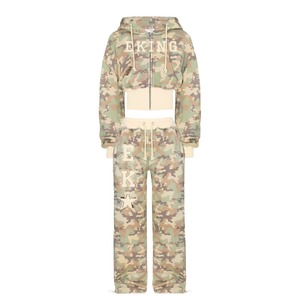 Conjunto de sudadera con capucha y pantalones deportivos para mujer, conjunto de 2 piezas de algodón, chándal con apliques bordados para mujer - Product Image 6