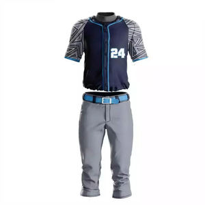 Camiseta de Béisbol Sublimada Personalizada para Hombre, Azul Marino y Gris, Manga Corta, Absorbe la Humedad, Uniforme de Equipo con Cierre de Botones y Diseño Geométrico - Product Image 2