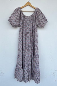 Vestido Maxi de Algodón con Estampado Floral y Cuello Redondo para Mujer, Manga Corta, Estilo Casual con Volantes, Vestido de Algodón Indio para Dama, Venta al por Mayor - Product Image 5