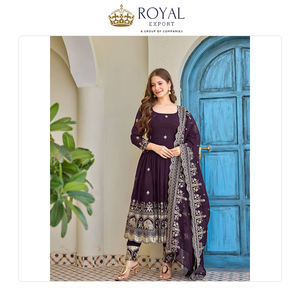 ชุดอนารกาลีงานปักผ้าไหมเนื้อหนาคุณภาพเยี่ยมสำหรับงานแต่งงานของผู้หญิงจากอินเดีย - Product Image 3