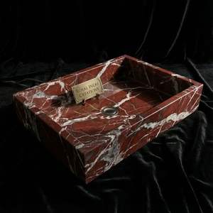 Lavabo de salle de bain moderne de luxe en marbre rouge à poser sur comptoir avec drain, écologique et résistant à l'eau pour usage en entrepôt - Product Image 3