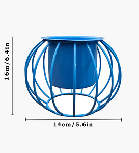 Pot de fleurs moderne en métal bleu avec support géométrique sphérique décoratif pour l'intérieur, l'extérieur, la maison, le jardin, le balcon - Product Image 3