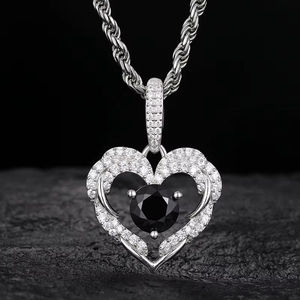 Pendentif en zircon en forme de cœur, plaqué rhodium, acier inoxydable, bijoux de mode hip-hop pour homme, cadeau - Product Image 2