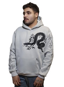 Sweat-shirt gris pour homme, imprimé serpent, design animalier, streetwear décontracté, coupe classique, poche avec logo sur le devant, vêtement d'automne - Product Image 3