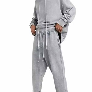 2026 Custom Acid Washed Cotton Thick Puff Print Acid Wash Tracksuits Hoodies and Sweatpants Sets for Men Now For Online Sale - Product Image 6