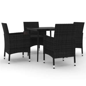 Conjunto de Comedor de Jardín de Ratán Sintético Negro, Acero y Vidrio - Product Image 2