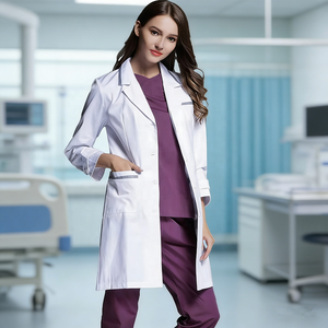 Blouse de laboratoire blanche tissée pour femmes, coton et polyester, uniforme d'hôpital, 3 poches, fermeture à boutons-pression, blouse médicale pour médecin - Product Image 4