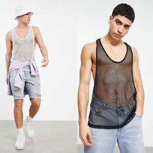 Chaleco de seda helada para hombre, estilo casual de verano, con hombros anchos, de secado rápido, camiseta deportiva de malla sin mangas, holgado - Product Image 1