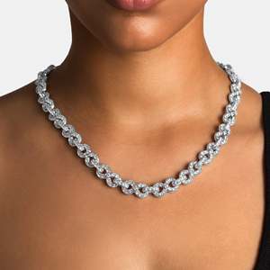 Luxury Women's 925 Silver Rhodium Plated <b>Statement</b> <b>Necklace</b> Tennis Chain Hiphop Style Everyday Wear - Product Image 1