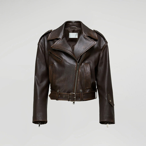 High Quality New Arrival Comfortable Full Length Women <b>Sheep</b> <b>Skin</b> Leather <b>Jacket</b> Solid Color Cotton Filled Breathable Waterproof - Product Image 5