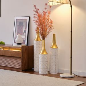 Set di decorazioni per la casa 3 vasi in metallo smaltato bianco 24in/28.7in/33.5in altezza elegante arredamento del pavimento - Product Image 6