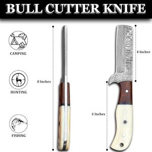 Couteaux de cowboy de qualité industrielle OEM à prix abordable avec étui en cuir - Couteau de boucher Damas fait main de 8 pouces - Lame fixe EDC - Product Image 2