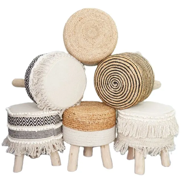 Vente en gros de meubles carrés en coton jute pour salon repose-pieds repose-pieds carré en mousse meubles de maison console avec incrustation d'os