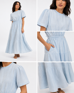 Elegante Vestido Corto de Algodón Azul Cielo |   Maxi ligero con capas para verano informal y vacaciones - Product Image 5