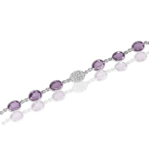 <b>Amethyst</b> Gemstone Designer 925 Sterling Silver Link <b>Bracelet</b> for Women Oval Cut Purple Crystal Floral Charm <b>Bracelet</b> - Product Image 3
