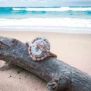 Bague en aquamarine naturelle, argent sterling 925, plaqué or rose 14 carats, vermeil, taille 8, bijou en pierre précieuse, cadeau pour elle - Product Image 1
