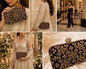 Luxury Silk Hand Embroidered Bridal <b>Wedding</b> Evening <b>Clutch</b> Designer Evening Party Bag Crys - Product Image 4