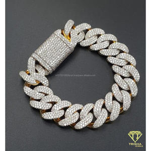 Fully Iced Out Yellow Gold Cuban Link <b>Bracelet</b> with Brilliant Diamond Look Lab Grown <b>Stones</b> and Secure Lock Clasp - Product Image 6