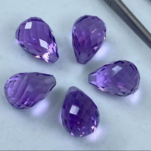 Lote de Gemas Sueltas de Amatista Brasileña Facetada, Forma de Lágrima, Semi-perforadas, 9x6mm, 10x7mm, 10x8mm, para Joyería - Product Image 1