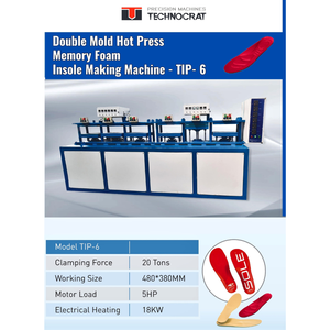 Machine à fabriquer des semelles en mousse à mémoire de forme à double moule TIP 6, neuve, moteur 5HP, emplacement compact, roulement, contrôlée par PLC - Product Image 2