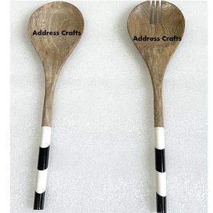 Meilleures ventes Ensemble de service à salade en bois de manguier avec manche en résine Cuillères et fourchettes en bois de haute qualité pour ustensiles de cuisine pour la maison - Product Image 1