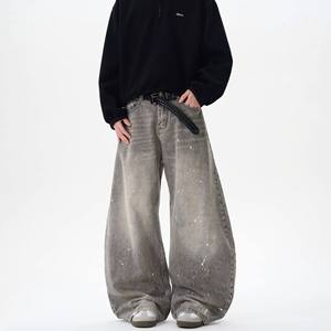 Jean Baggy en Coton Color Block Coupe Confortable Décontractée Évasée en Denim avec Panneaux Contrastants Impression Personnalisée Fournisseur en Gros - Product Image 1