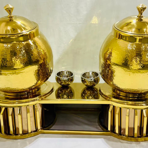 Luxury Modern Gold Hammered Stainless Steel Double Soup Tureen Chafing Dish Set | Premium Foldable <b>Buffet</b> <b>Server</b> Stand for Hotel - Product Image 1