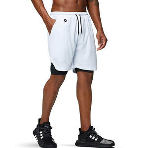 Men's Double-<b>Layer</b> Summer Fitness Shorts for Running Sports Plain Dyed Solid Pattern Training Gear - Product Image 2