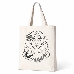 AMANI Premium Cotton <b>Canvas</b> <b>Tote</b> Bag 250GSM Eco Friendly Reusable Shopping Bag 12x17 Inches Minimal Face Line Art Print Custom - Product Image 1